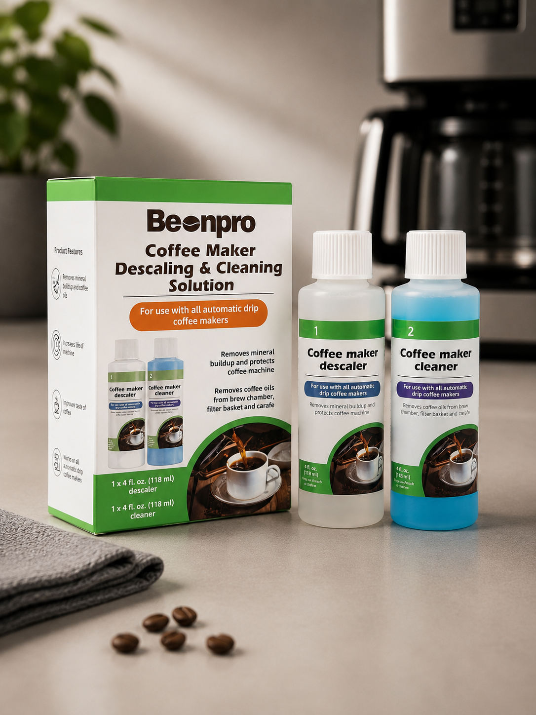 BeanPro Coffee Maker Descaling & Cleaning Solution Kit